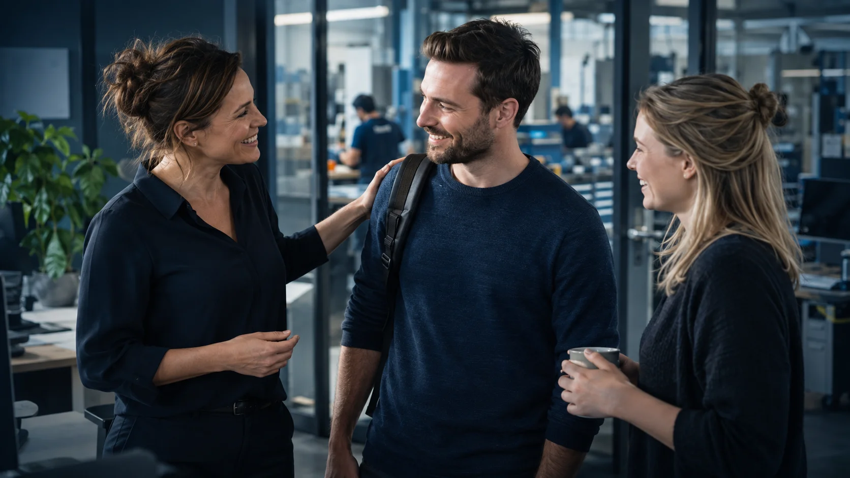 Ein neuer Kollege wird im Team willkommen geheißen.